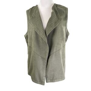 Chico's 1 (US M 8) Faux Suede Vest Open Front Pinhole Pattern Olive Green